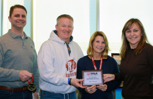 Manager of the ADA Gateway Office Rawnie Berry visited the Firm Alton office in February 2014 to present Chairman John Simmons, Simmons Step Out Walk team captain and attorney Chris Levy and Legal Assistant Kim Galanti with awards for their fundraising efforts for the 2013 Step Out Walk: To Stop Diabetes. 