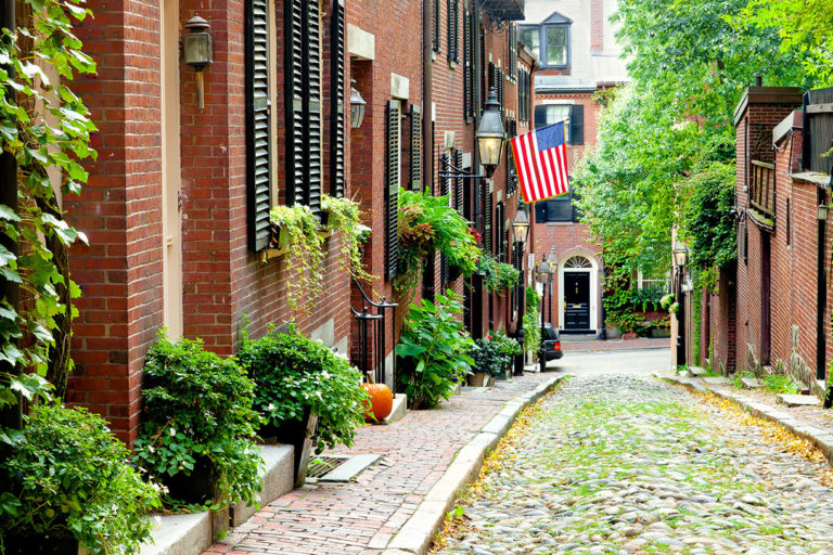 Brick buildings on a narrow street in Boston