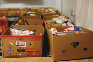 When families visit the center, they each receive a pre-sorted box like the ones above, full of essentials to get them through the week.