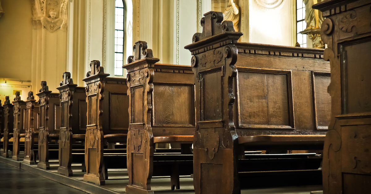 close up view of catholic church pews