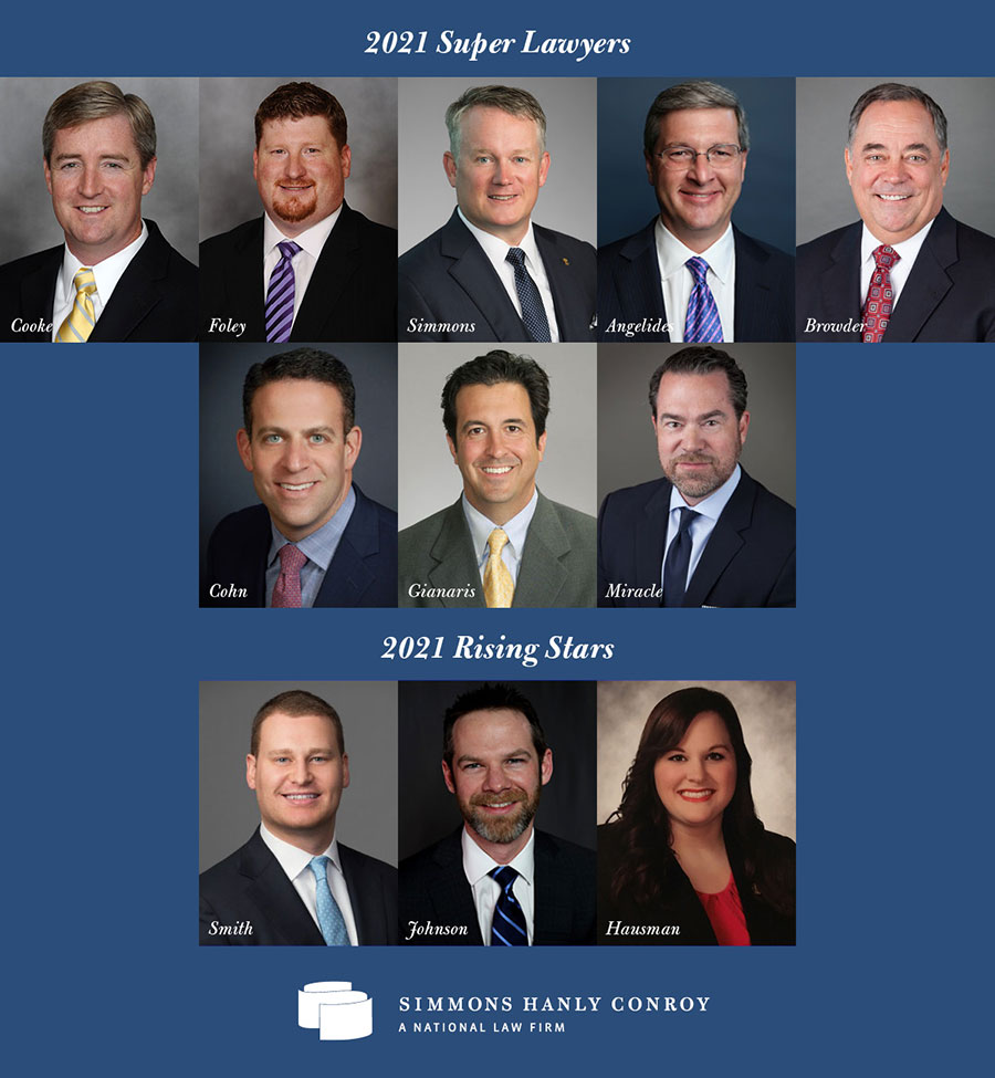 Eleven Simmons Hanly Conroy Attorneys Named 2021 Illinois Super Lawyers, Rising Stars