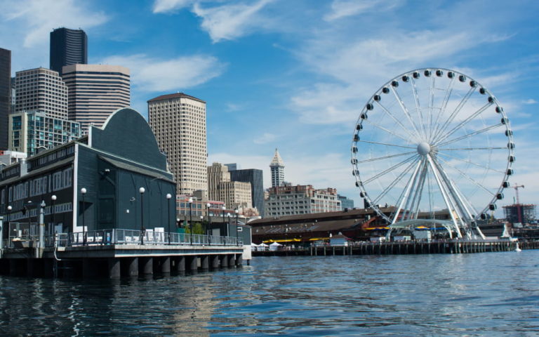 A ferris wheel in downtown Seattle