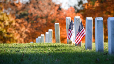 American flags at veterans cemetery