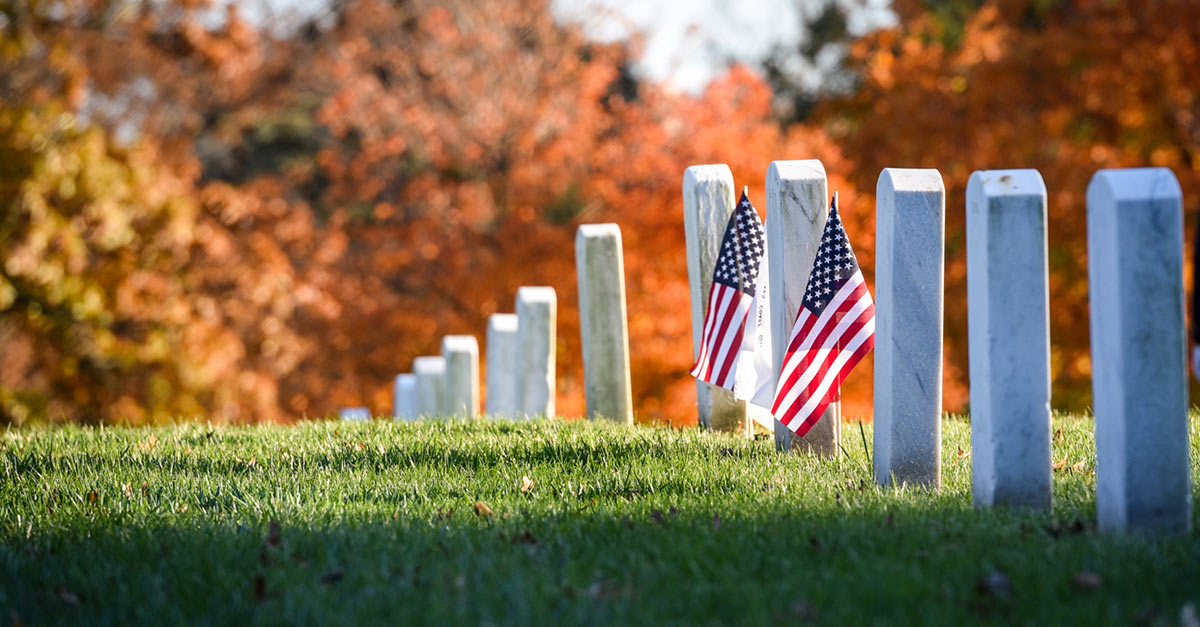 American flags at veterans cemetery