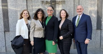 The Simmons Hanly Conroy opioid litigation team standing outside the courthouse in San Francisco