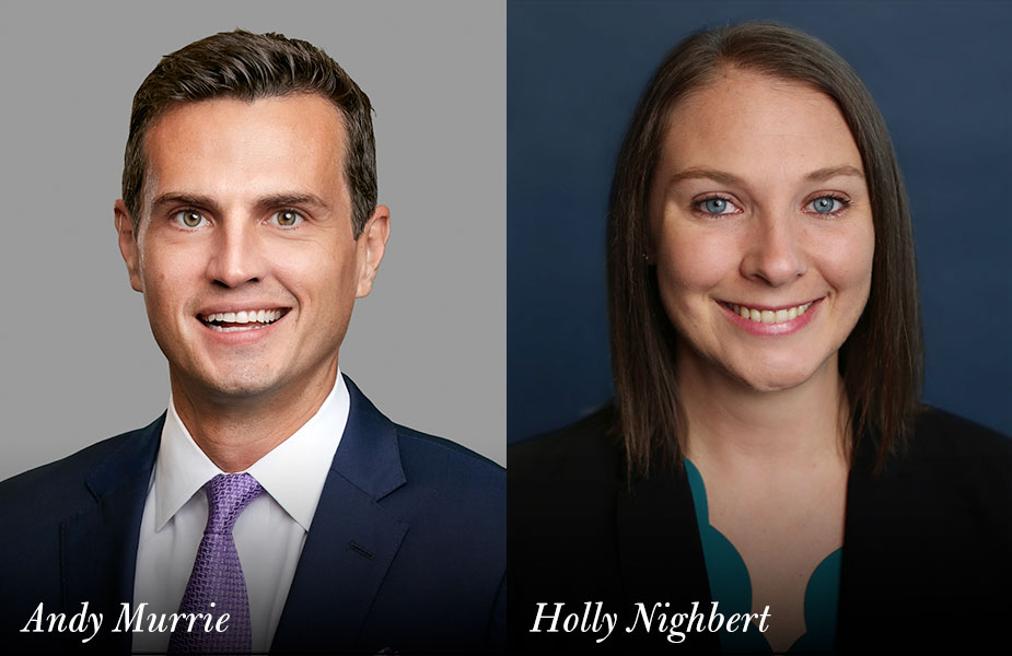 2022 Up and Coming Missouri Lawyer Award Winners Andy Murrie and Holly Nighbert