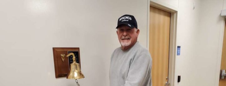 Johnl Stahl ringing the cancer free bell