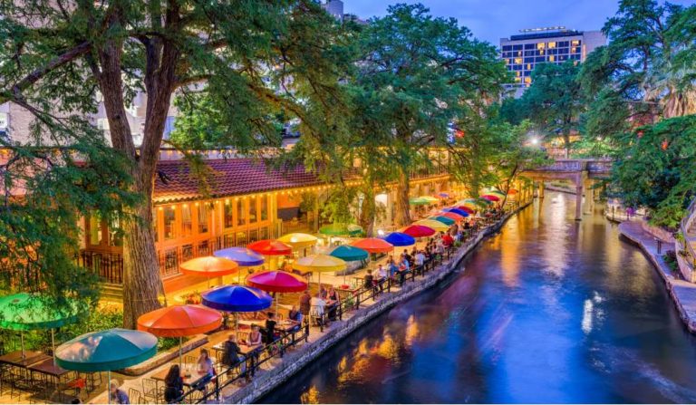 San Antonio, Texas, cityscape at the River Walk.