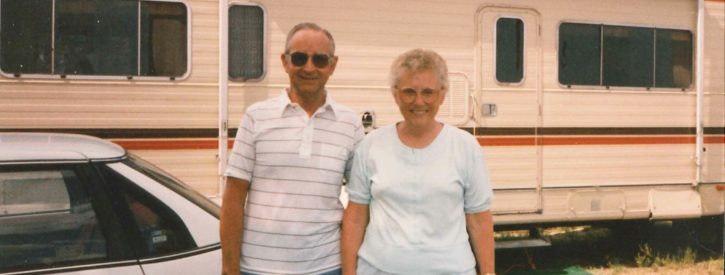 Burlene jones and her husband in front of an RV