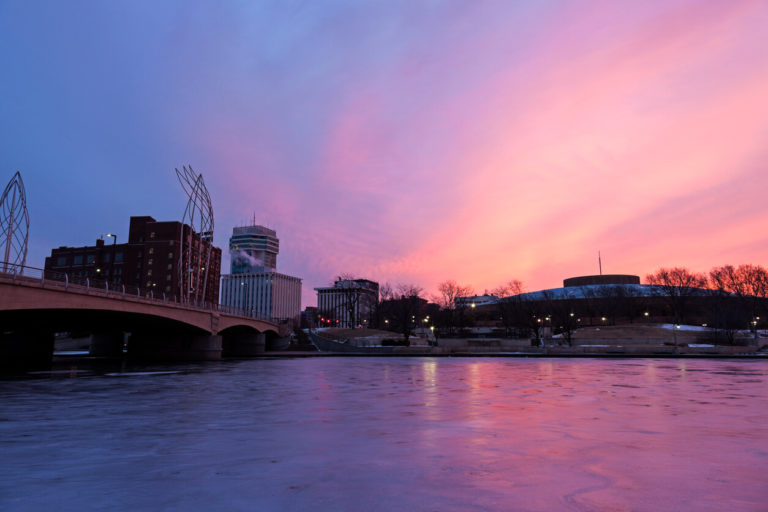 Sunset over the water in Wichita, Kansas