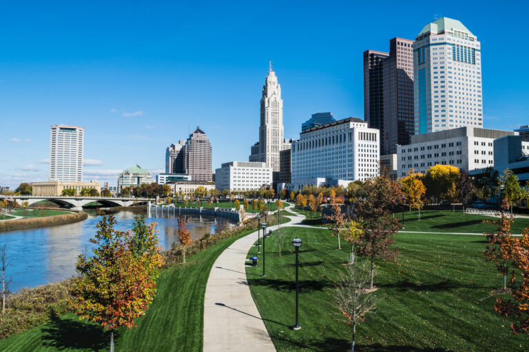 A view of Columbus, Ohio along the water