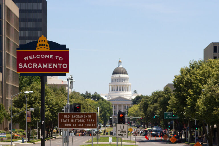 A sign reads "Welcome to Sacramento"