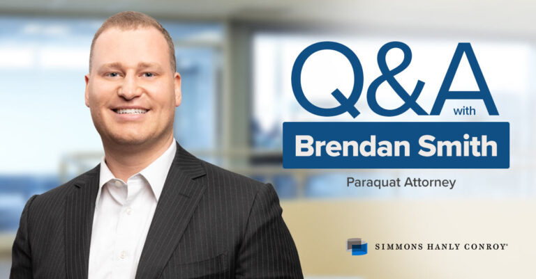 Attorney Brendan Smith beside text that reads "Q&A with Brendan Smith, Paraquat Attorney"