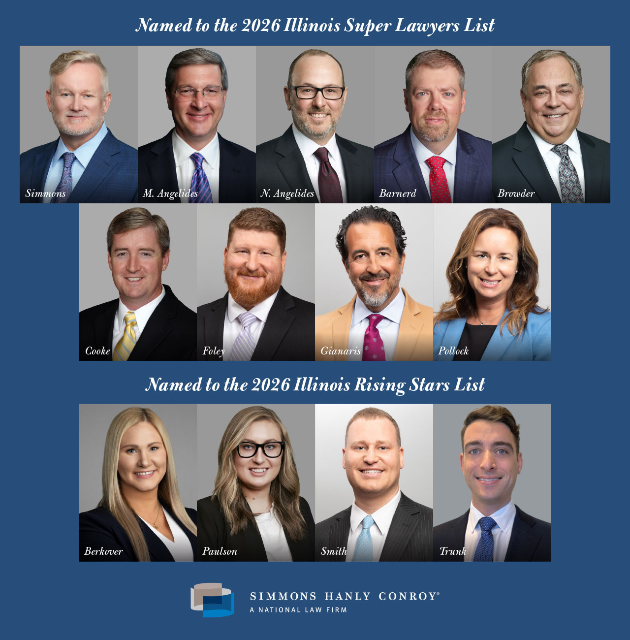 13 Simmons Hanly Conroy attorneys named to the Illinois Super Lawyers or Rising Stars List in 2026